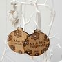 Family Name Double Sided Oak Bauble With Message, thumbnail 2 of 4