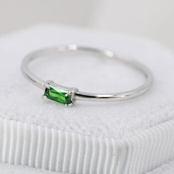 Sterling Silver Emerald Green Baguette Cz Ring, 7 of 12