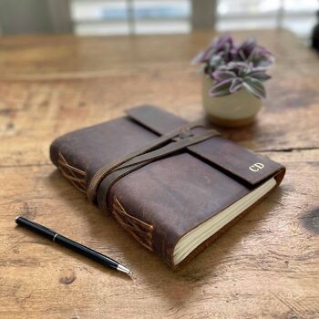 Personalised Brown Buffalo Leather Journal With Tie, 2 of 5