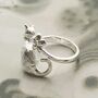 Sterling Silver Cat And Flower Adjustable Ring, thumbnail 3 of 6