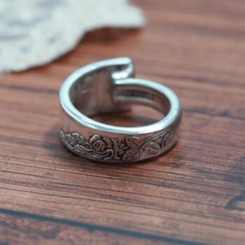 Rose And Leaf Vintage Spoon Ring, 3 of 5