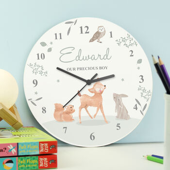 Personalised Woodland Animals Wooden Nursery Clock, 4 of 4