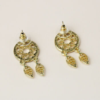 Sparkly Gold Dreamcatcher Dangle Stud Earrings, 3 of 3