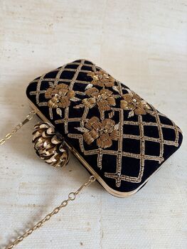 Black Velvet Handcrafted Clutch Purse, 2 of 8
