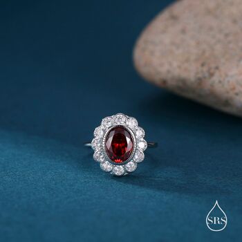 Sterling Silver Vintage Inspired Garnet Red Cz Ring, 5 of 10