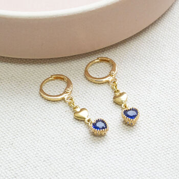 Double Heart Sapphire Birthstone Earrings, 5 of 9