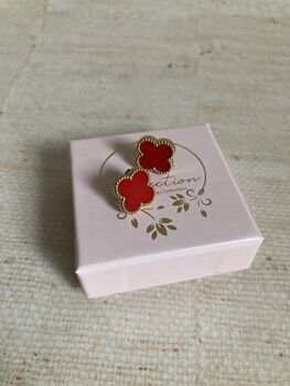 Clover Red Stud Earrings, 4 of 4