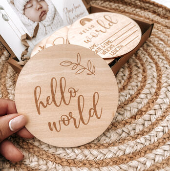 Hello World, Baby Announcement Wooden Plaques, 3 of 8