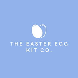 The Easter Egg Kit Co. logo in white on a blue background