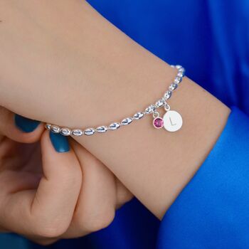 Personalised Silver Birthstone And Initial Bracelet, 4 of 8