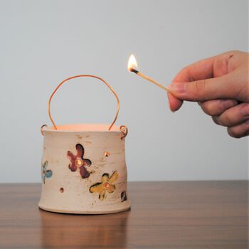 Ceramic Tealight Holder With Copper Wire And Flowers, 5 of 7