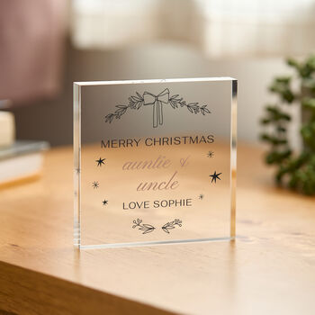 Personalised Merry Christmas Acrylic Plaque Gift For Auntie And Uncle, 3 of 5