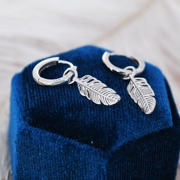 Sterling Silver Feather Hoop Earrings, 3 of 11