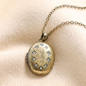 Personalised Antiqued Crystal Star Oval Locket Necklace, 4 of 7