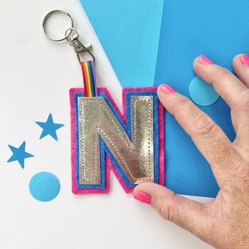 Two Tone Letter Rainbow Keyring Made With Vegan Leather, 5 of 9