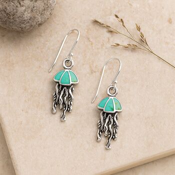 Turquoise Resin Sterling Silver Jellyfish Hook Earrings, 6 of 7