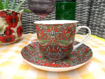 Large Cup And Saucer In William Morris Red Strawberry Thief Design, 2 of 9