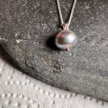 Grey Pearl Necklace Handmade With Sterling Silver, 2 of 5