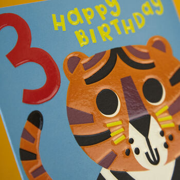 Colourful Tiger Age Three Children's Birthday Card, 2 of 2