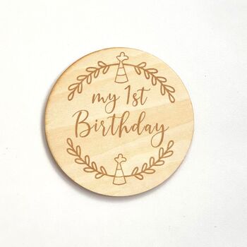 Wooden Baby Announcement 1st Birthday Engraved Sign, 3 of 4