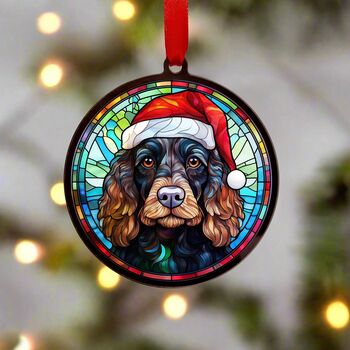 Cocker Spaniel Black In Santa Hat Suncatcher Decoration, 5 of 6