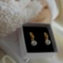 Gold Pearl Half Hoop Waterproof Stud Earrings 18k Gold Plated On Titanium Steel Half Hoop Earrings, thumbnail 3 of 6
