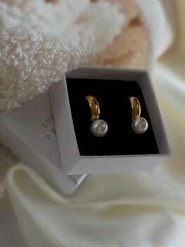 Gold Pearl Half Hoop Waterproof Stud Earrings 18k Gold Plated On Titanium Steel Half Hoop Earrings, 3 of 6