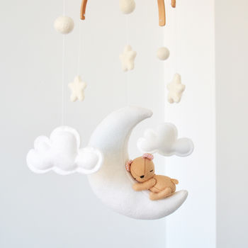 Sleeping Teddy Bear With Clouds And Stars Mobile, 3 of 9