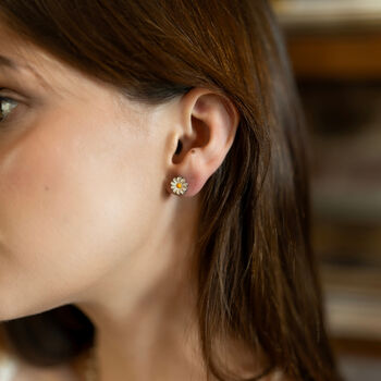 Enamel Daisy Stud Sterling Silver Earrings, 4 of 8