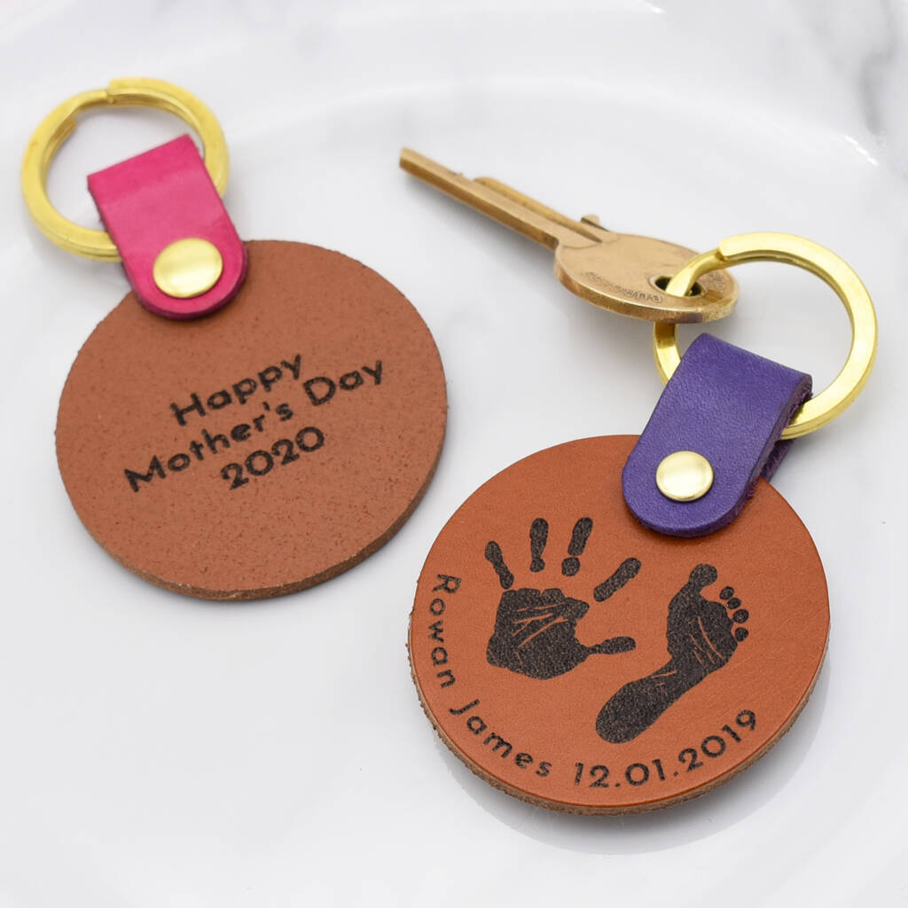 Image of Personalised Leather Handprint And Footprint Keyring