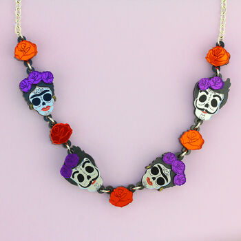 Candy Skull And Floral Necklace, Day Of The Dead, 4 of 6