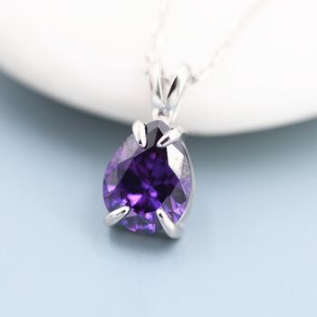 Sterling Silver Amethyst Purple Pear Cut Cz Necklace, 3 of 12