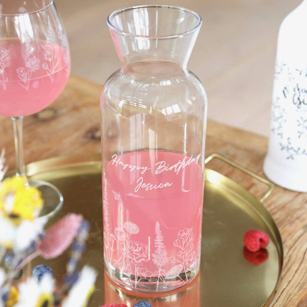 Personalised Engraved Wildflower Glass Wine Carafe, 1 of 4