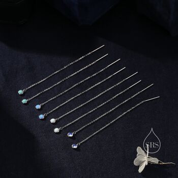 Moonstone Dot Long Threader Earrings, 8 of 11