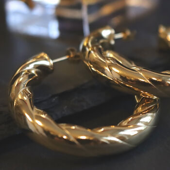 Large Twisted Hoop Earrings 18ct Gold, 4 of 7