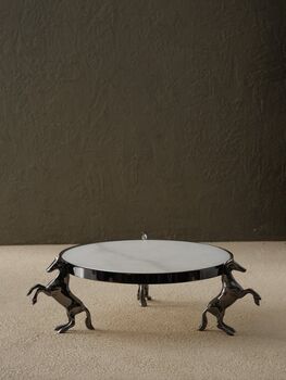 Round Brass Tray With Three Horse Base Mirrored Surface, 2 of 6