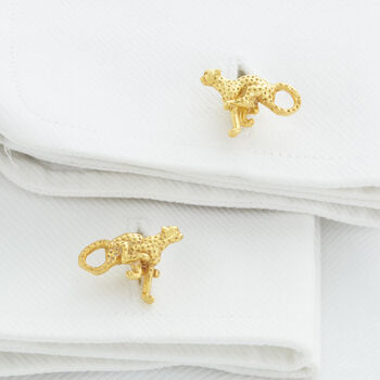 Cheetah Cufflinks 18 Ct Gold On Silver, 2 of 2