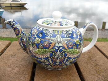 Two Cup Teapot In Blue Strawberry Thief Design, 9 of 11