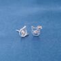 Cat Cz Stud Earrings, Cute Animal Earrings, Sterling Silver, thumbnail 7 of 8