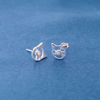 Cat Cz Stud Earrings, Cute Animal Earrings, Sterling Silver, 7 of 8