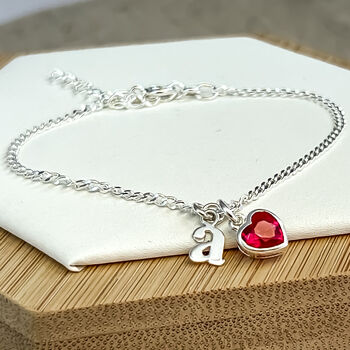 Sterling Silver Ruby Heart Bracelet, 6 of 6