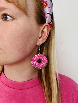 Pink Doughnut Glitter Earrings / Sweet Treat Gift / Encouragement Gift, 5 of 5