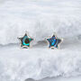 Mini Sterling Silver Blue Paua Shell Star Stud Earrings, thumbnail 5 of 10