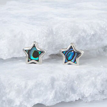 Mini Sterling Silver Blue Paua Shell Star Stud Earrings, 5 of 10