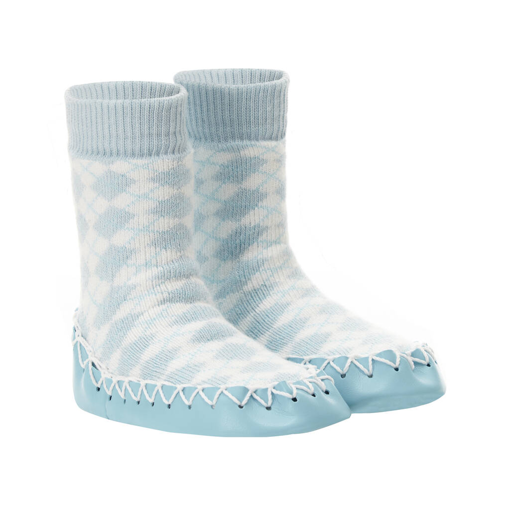 Sky Blue Argyle Slippers For Children, 1 of 4