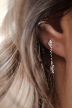 Marquise Cut Chain Sterling Silver Drop Studs, 2 of 3