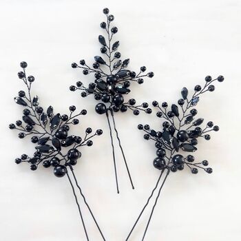 Set Of Three Black Pearl And Crystal Hair Pins, 4 of 4