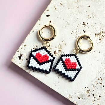 18ct Gold Plated Love Letter Bead Huggie Hoop Earrings, 4 of 5