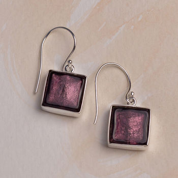 Murano Glass Square Drop Silver Earrings, 6 of 12