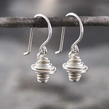 Sterling Silver Long Coiled Charm Drop Earrings, 4 of 10